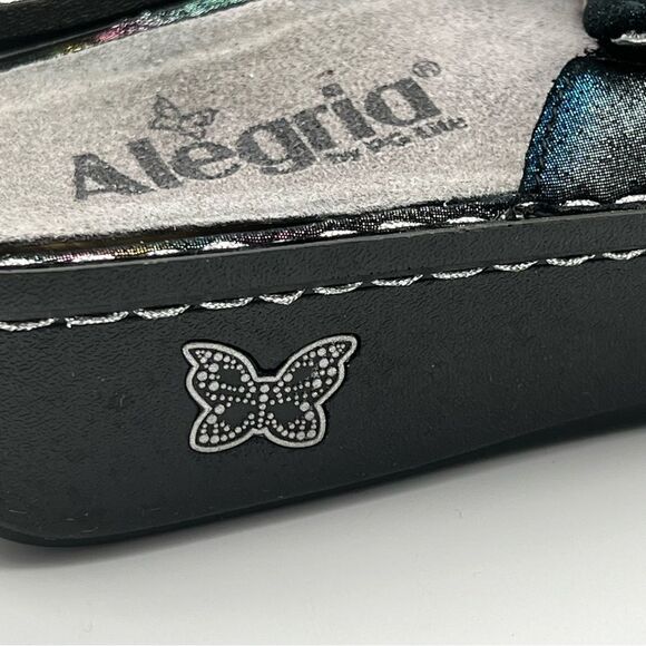 Alegria Karmen Black Metallic Rainbow Leather Slip On Slide Platform Sandals 38 - Picture 10 of 13